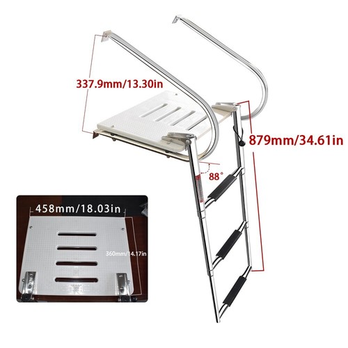 Stainless Steel Polyethylene Boat 3 Steps Ladder Swim Inboard/Outboard Platform - Foto 2 di 8