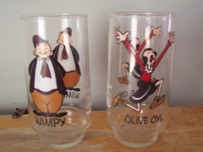 LOT OF 2 -1975 COCA COLA KOLLECT-A-SET POPEYE SERIES GLASSES 