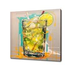 Highball Cocktail Alcoholic Drink Glass Watercolour Canvas Print Kitchen Art
