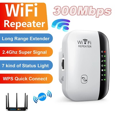 WiFi Signal Extender Range Booster Internet Repeater 300 Mbps US PLUG in White