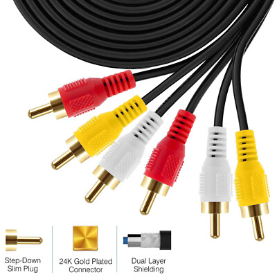 Cavo Giallo Rosso Bianco Cavo AV 3RCA Maschio-Maschio 25 Piedi - Giallo, Rosso, Bianco, Per Audio/Video Cavo Estensione Av 3 Rca - Foto 4