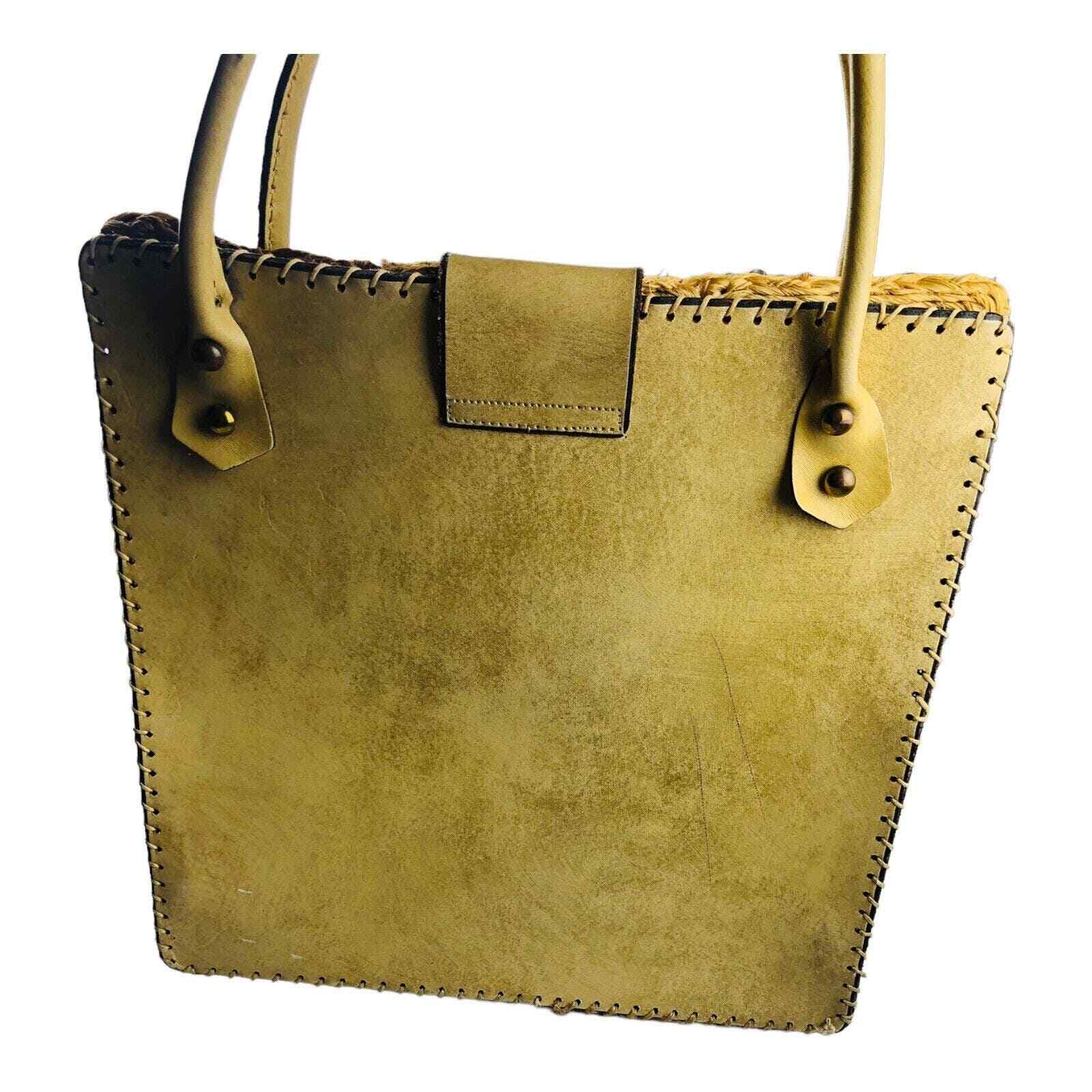 Tote straw leather double handle patchwork - image 4