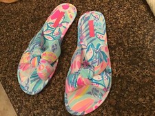Lilly Pulitzer Sea Glass Aqua Rainforest Retreat Pool Slippers L/XL