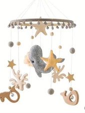 Baby Crib Mobile Ocean Whale Handmade Felt Wood Hanging Newborn Nursery D cor