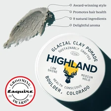 Highland Glacial Hair Clay Pomade Award-Winning, Organic Men & Women’s Low Shine