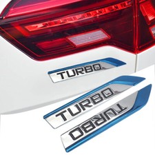 2x Blue 3D Metal Turbo Side Wing Badge Chrome Fender Sport Emblem Car Stickers