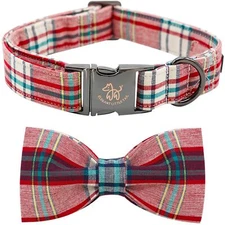 Christmas Dog Bow Collar Red Plaid Holiday Pet Durable Adjustable Medium