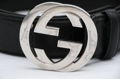 Gucci Interlocking Buckle Guccissima Leather Belt Black Authentic Gucci Black Guccissima Leather Silver Interlocking  main image 4