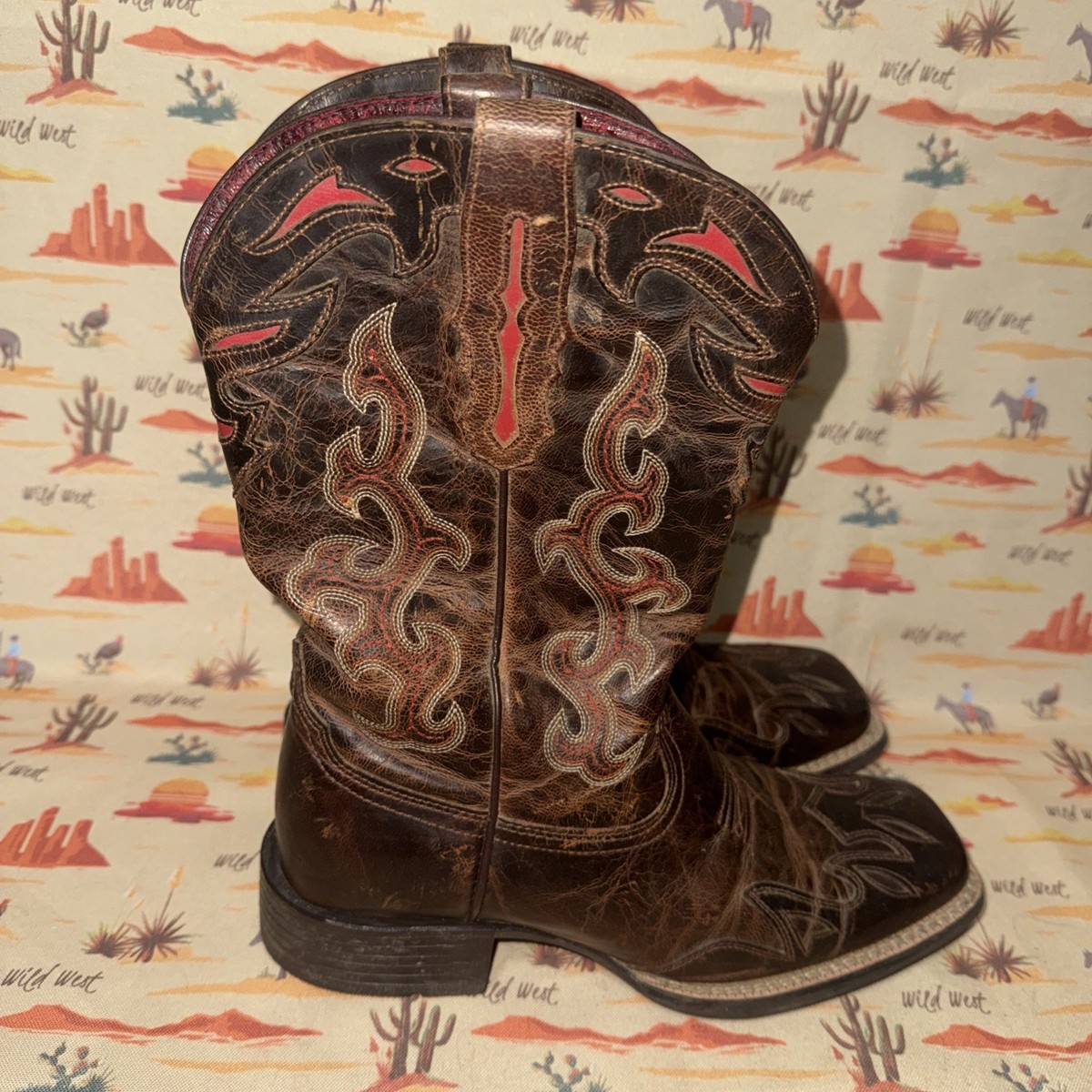 Ariat Women’s Sidekick 7.5 Brown Western Square Toe Wingtip Western Boots View 2