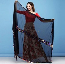 Women Belly Dance Malaya Scarf Hand Thrown Scarves Sequine DecoratedShine Stage