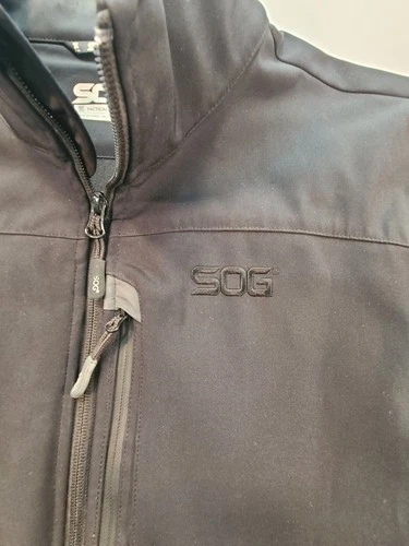 SOG Black Softshell Jacket Men's XL Zip Stand-Up Collar Lined Logo Casual image 2