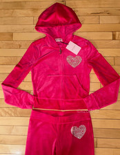 NEW NWT JUICY COUTURE Velour Bling Heart Logo Tracksuit Set Vixen Pink Size S
