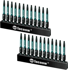 T10 Torx Bit Set: 24-Piece, 2" Long Impact Torque Set with Magnetic Torx & Star