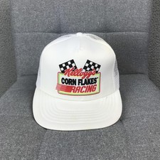 Vintage Kellogg's Corn Flakes Racing Hat Cap Snap Back One Size White Mens 90s