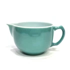 Vtg Hazel Atlas Milk Glass Creamer Jug, Turquoise Teal Aqua, Painted Milk Glass