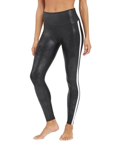 SPANXR Womens Spanx Side Stripe Faux Leather Leggings Black