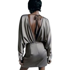 NWT Zara Gray Dolman Sleeve Open Back Mini Dress Size Small