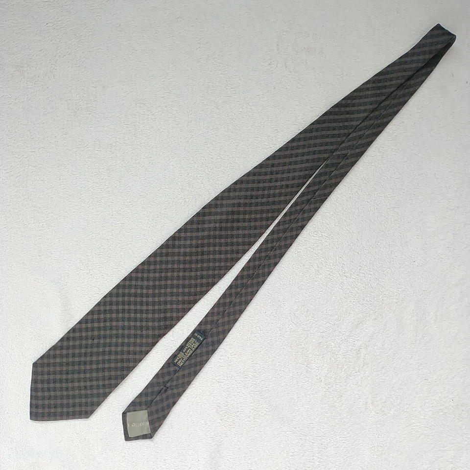 Винтажный галстук Giorgio Armani Cravatte коричневый черный клетчатый клетчатый клетчатый геометрическая шелковая смесь - Изображение 4 из 4