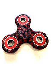 Red  Black Skull  Crossbones Print All Over TRI FIDGET SPINNER w/ Box