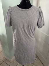 NEW NINE WEST Womens T-Shirt Dress Gray Ruffle Puff Sleeve Size M Cotton NWT