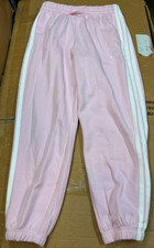 Adidas Womens Essentials 3-Stripes Fleece Loose-Fit Pants Pink Medium AA1