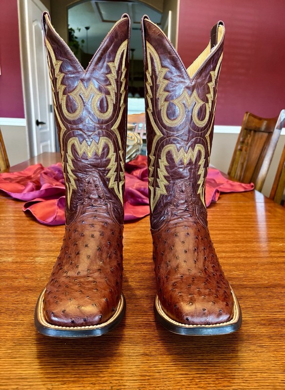 Rod Patrick Cowboy Boots, Full Quill Ostrich, Beautiful Almond Color, Size 12.5D