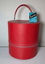 NEW Vintage Red Travins Zippered Hat Box Case with Tag RARE HTF