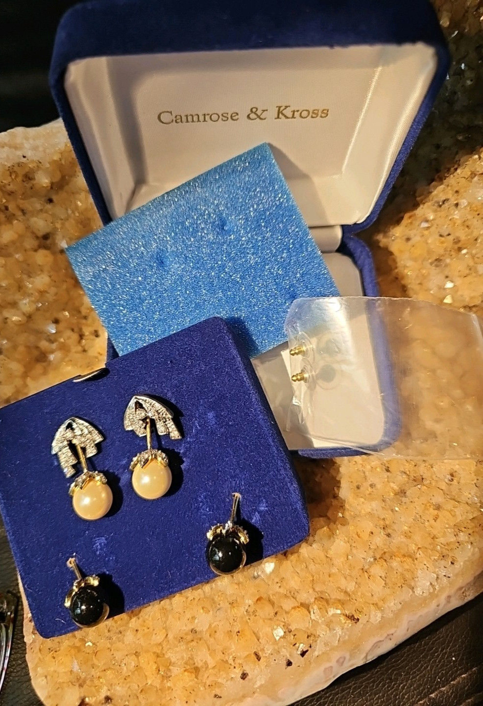 Camrose & Kross JBK Kennedy INTERCHANGEABLE Black White Faux Pearl Earrings