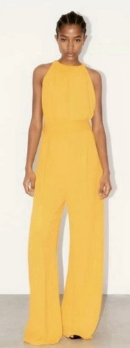ZARA Woman’s Wide Leg Loose Flowy Belted Jumpsuit Mustard Yellow Sz Small EUC - Picture 3 of 7