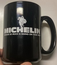 Vintage Michelin Man Tire Mascot Logo Black Ceramic Coffee Cup Mug Advertising