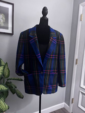 Vintage Liz Claiborne 100 Wool Plaid Blazer Blue Purple Green Tartan Check