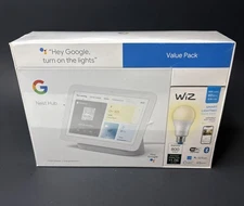 NEW Google Nest Hub 2nd Gen. 7" Smart Display Value Pack w/  Wiz Bulb (WHITE)