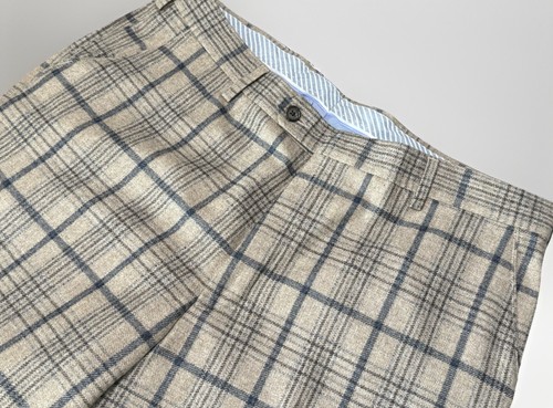 NWT Berle 100% Virgin Wool Flannel Pants Brown Plaid Trousers Size 37 Flat Front