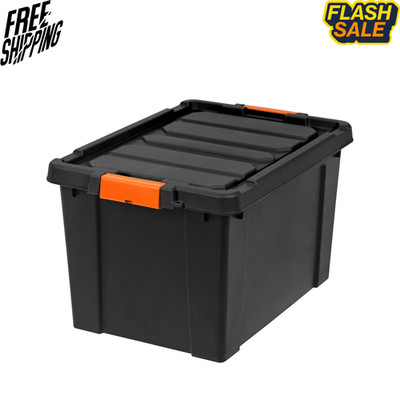 IRIS USA 19 Gallon Heavy Duty Plastic Storage Box Black with Lid Tote