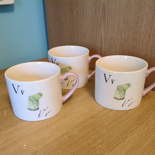 3 xVictoria Albert Edward Lear Nonsense Alphabet Vintage Mugs Letter V New