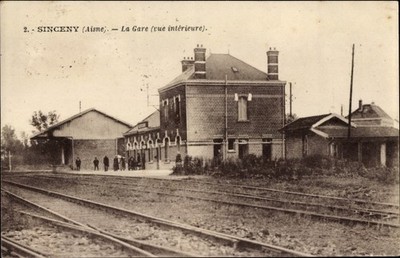 Ak Sinceny Aisne, Interieur de la Gare - 10728582