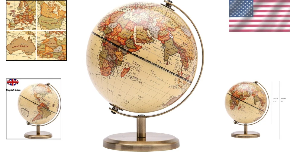 Elegante globo antiguo de 5,5 pulgadas con base de metal pulido - decoración de estilo vintage Foto 2 de 4