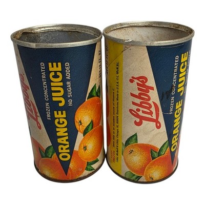 Two Vintage Libby's Frozen Concentrated California Orange Juice Cans 12 Oz Empty