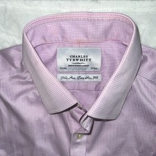 Charles Tyrwhitt Non Iron Extra Slim Fit Dress Shirt 15.5/36 Pink Micro Check