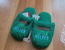 Santa's Little Helper Size 2/3 Kids Furry Slippers Warm Indoor Christmas Gift