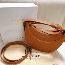 Polène Numéro Dix Half Moon Shoulder Bag Brown Leather Women Used Authentic