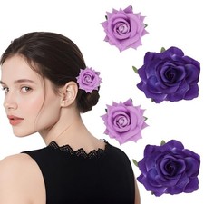 4 PCS Purple Flowers Hair Clips Brooches and Pins for Women Small Large