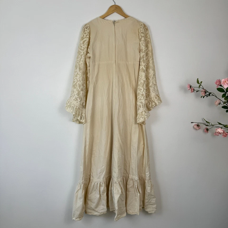 VTG! 70s Gunne Sax Jessica Prairie Wedding Lace Trim Maxi Dress Ruffle 9 Boho - Image 2 of 4