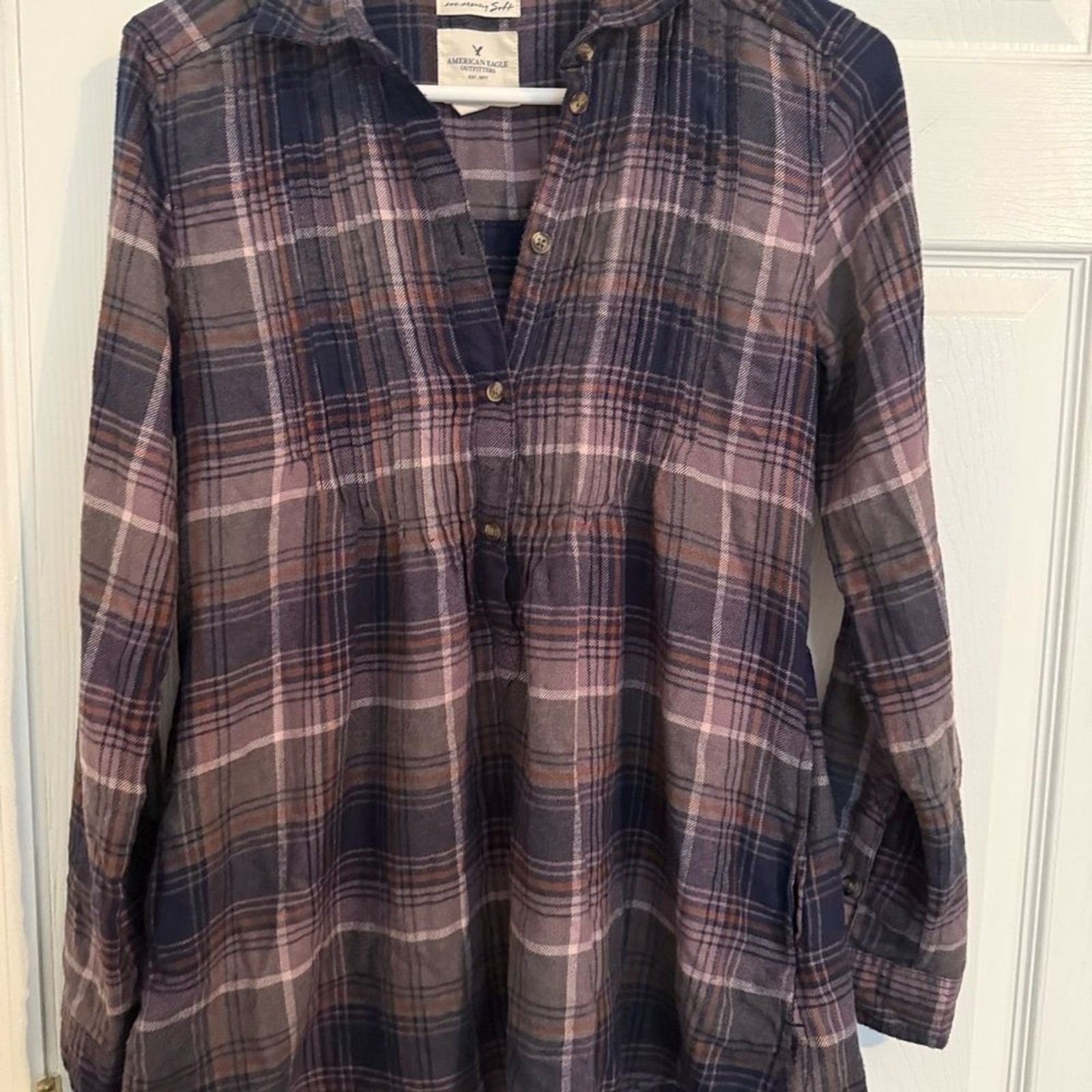 American Eagle Soft Plaid Button Front Flannel Sh… - image 3