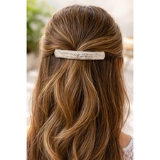 Vtg 90s Hair Barrette Tan Gold Geometric Metallic Acrylic Clip Made in France