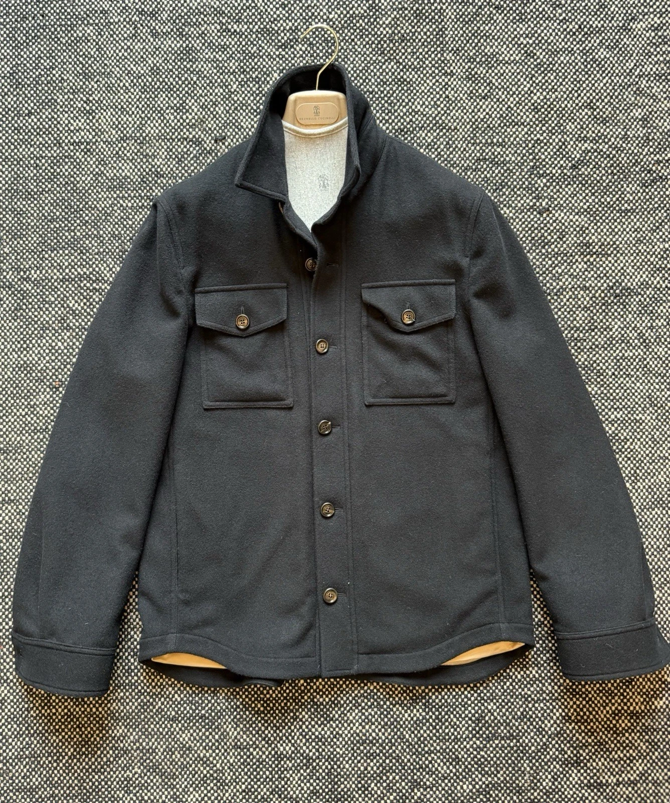 Brunello Cucinelli Cashmere Shirt Jacket, Lined, Black, Size 48 (medium). $6,495 image 1