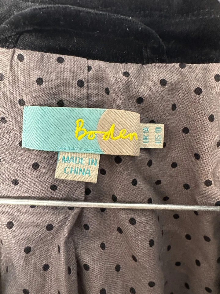 EUC Boden женщин черный бархат Blazer с подкладкой Куртка Пальто размер 10 - Изображение 2 из 4