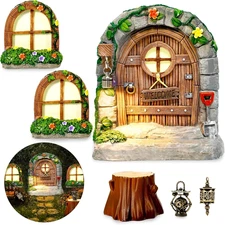 7 Pcs Fairy Doors for Trees Resin Fairy Garden Accessories Outdoor Kit Fairy Hou