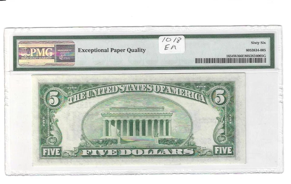 1934D 5 DOLLARE Wide i- Silver Certificate 1654Wi - PMG GEM 66EPQ - Image 2 of 2