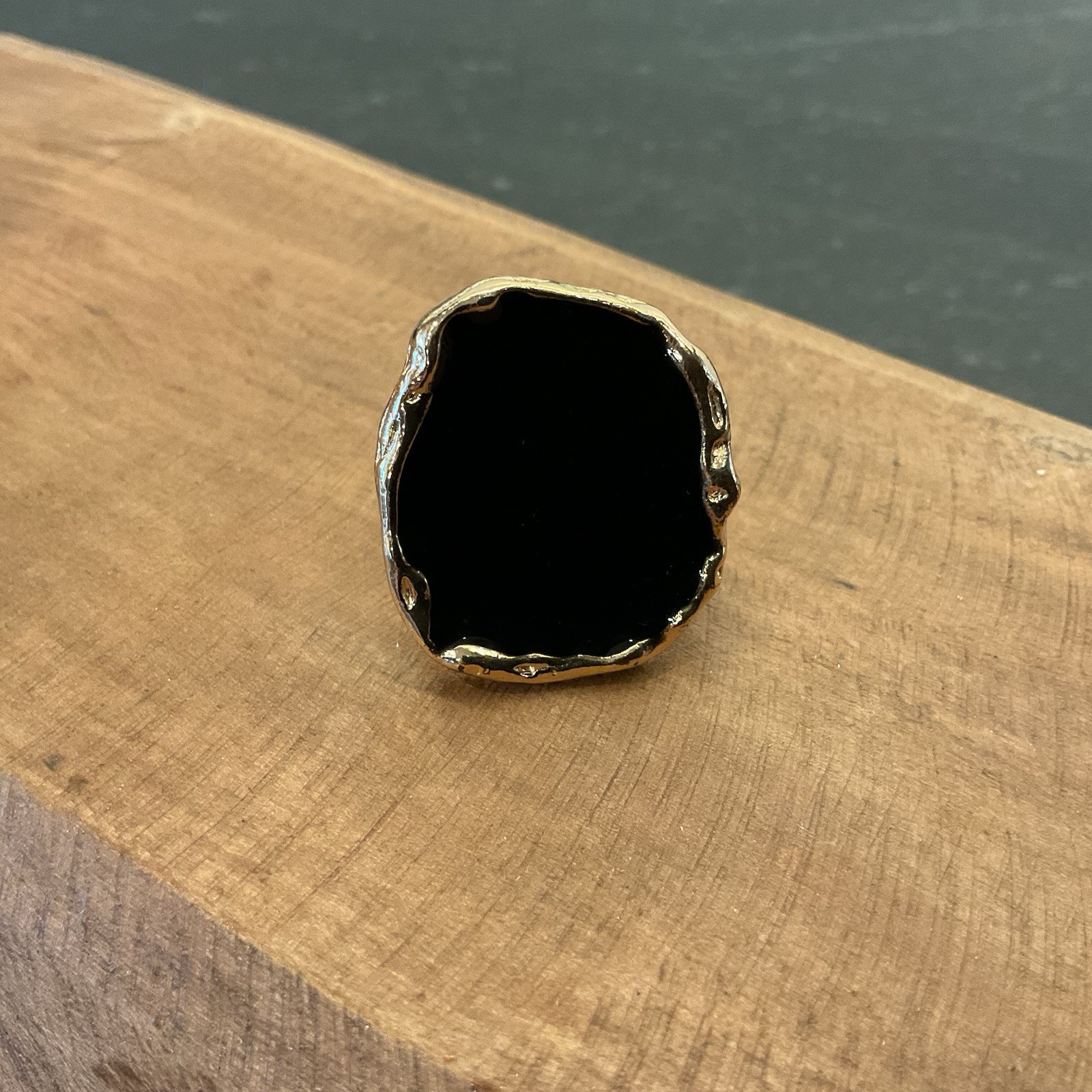 Gold Tone Statement Ring With Irregular Shaped Bl… - image 2